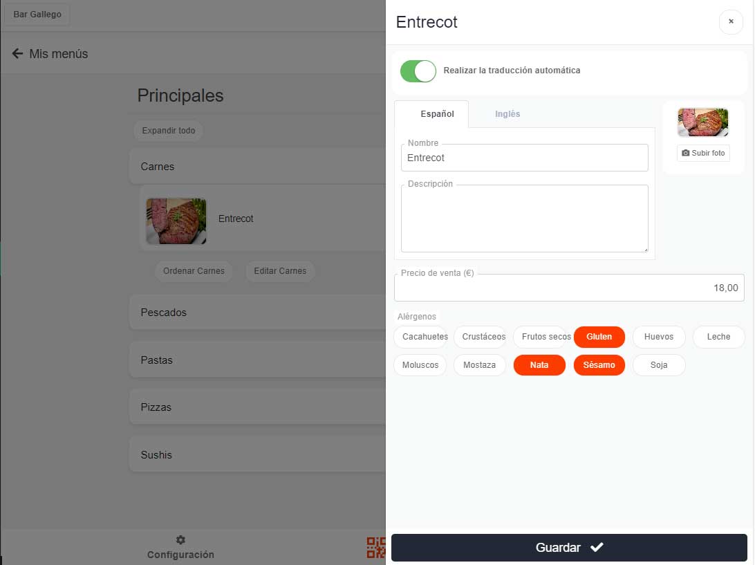 menuQRcool - menu QR con filtro y visualización de alérgenos